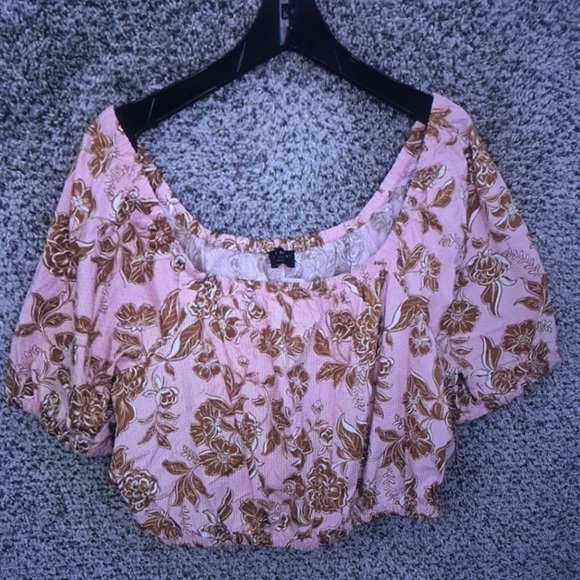 Tops - Pink Floral Off-Shoulder Blouse